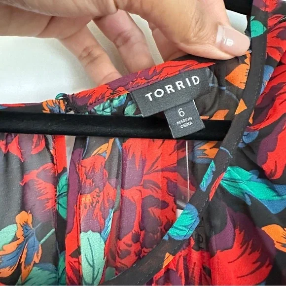 NWT Torrid Plus Size Women's Maxi Peasant Chiffon Floral Black Dress sz 6X/30 - Picture 8 of 16